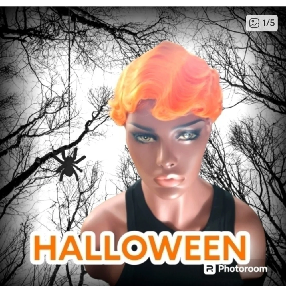 Orange Short Synthetic Wig Halloween Gothic